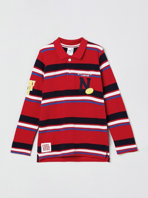 

max Boys Red Black Striped Polo Collar Pure Cotton T-shirt