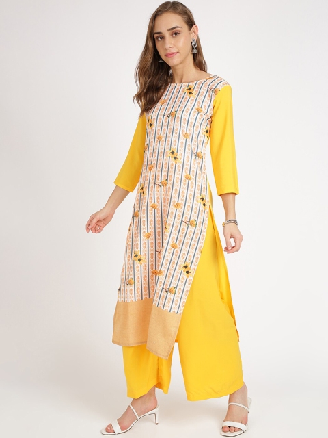

Silk Bazar Women Yellow & White Floral Printed Kurta with Palazzos
