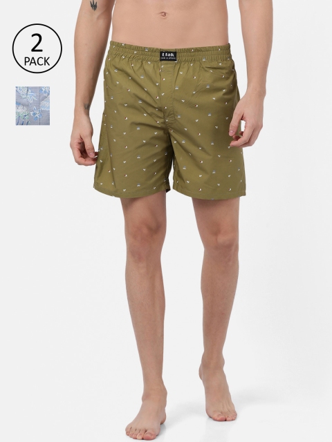 

Llak Jeans Men Pack of 2 Printed Pure Cotton Boxers BP-SET-2-BL-OL, Olive
