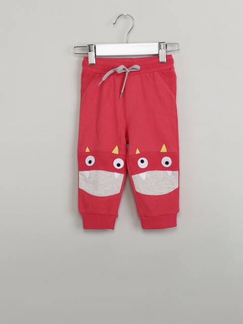 

max Boys Pink & Grey Graphic Printed Slim-Fit Joggers