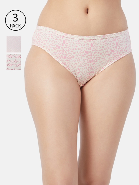 

Fruit of the loom Women Pack Of 3 Pink & White Printed Bikini Briefs FBKP01-3P-LA1P5