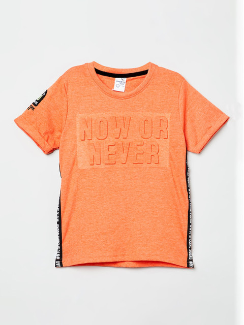 

max Boys Orange Printed Round Neck T-shirt