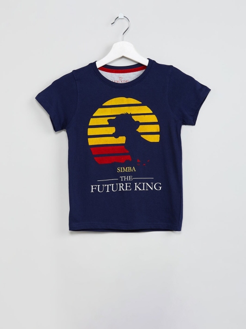 

max Boys Navy Blue & Yellow Simba Printed Round Neck T-shirt