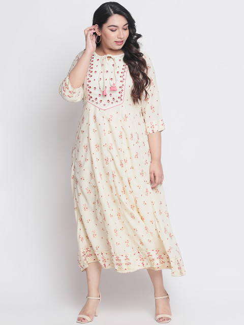 

Amydus Women Cream-Coloured Embroidered A-Line Dress