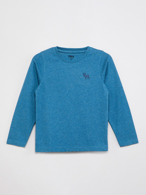 

max Boys Teal Green Solid Round Neck T-shirt