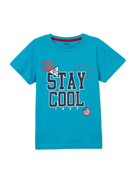 

max Boys Blue Printed Round Neck T-shirt