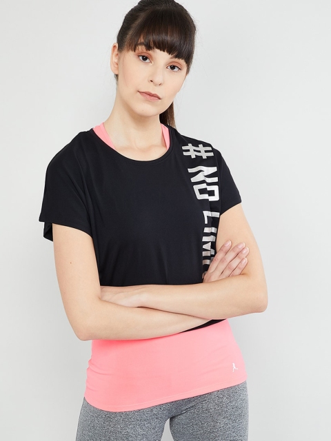 

max Women Black Printed Round Neck Crop T-shirt