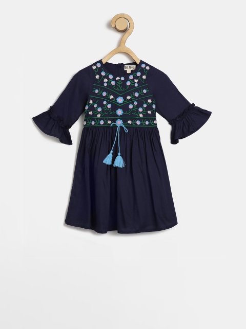 

Bella Moda Girls Blue Embroidered Fit and Flare Dress