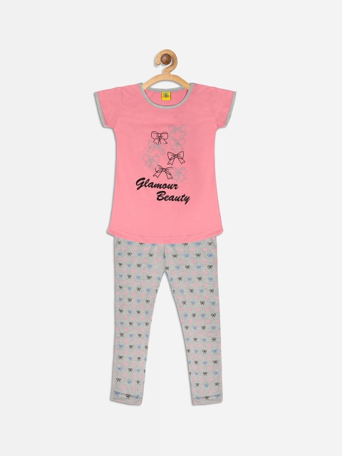 

Punkster Girls Pink & Grey Printed Night suit