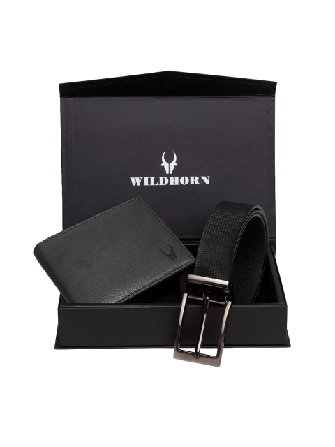 

WildHorn Men Black RFID Protected Genuine Leather Accessory Gift Set