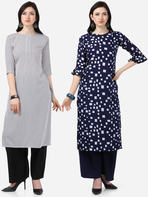 

Silk Bazar Women Pack of 2 Printed Kurtas with Palazzos, White