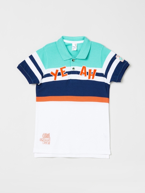 

max Boys White & Navy Blue Striped Polo Collar T-shirt