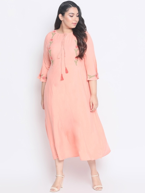 

Amydus Women Peach-Coloured Embroidered A-Line Dress