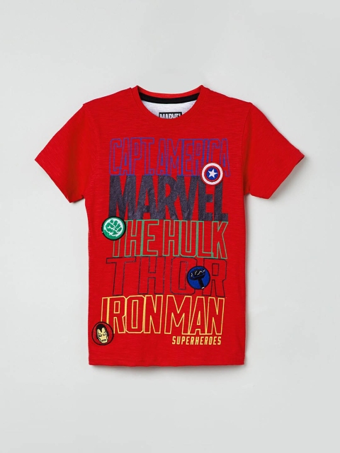 

max Boys Red Avengers Printed Round Neck T-shirt