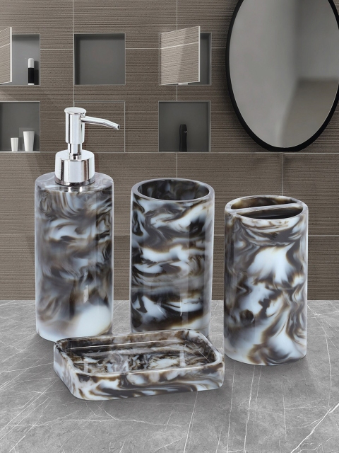 

Obsessions Brown & White 4Pcs Abstract Print Spaze Bath Accessories Set