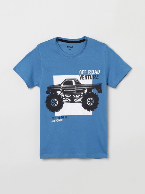 

max Boys Blue Printed Round Neck T-shirt