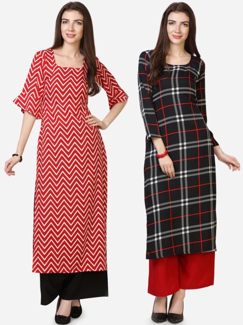 

Silk Bazar Women Pack Of 2 Printed Kurta with Palazzos, Red