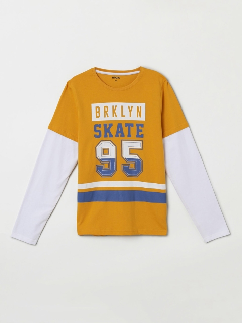 

max Boys Mustard Yellow Printed Round Neck T-shirt