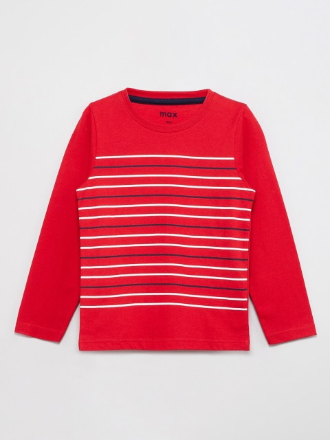 

max Boys Red Striped Round Neck T-shirt