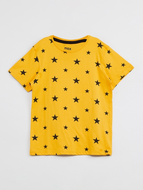 

max Boys Yellow Printed Round Neck T-shirt