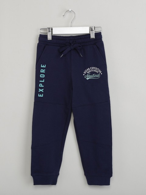 

max Boys Navy Blue Solid Slim-Fit Joggers