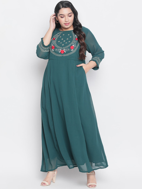 

Amydus Women Green Embroidered Maxi Dress