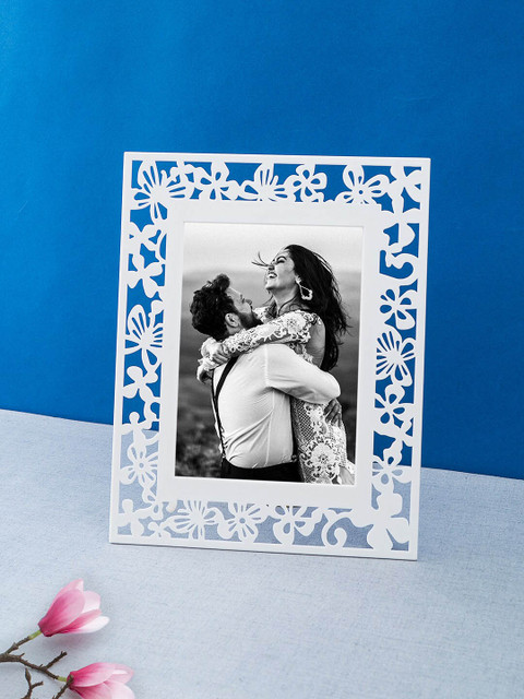 

Golden Peacock White & Blue Butterfly Table-Top Photo Frame