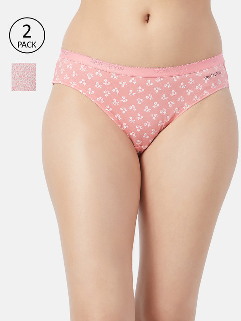 

Fruit of the loom Women Pack Of 2 Pink & White Printed Bikini Briefs FBKP02-2P-LA1P1
