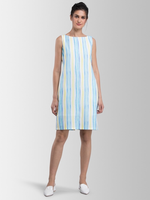 

FableStreet Women Blue & Yellow Striped Sheath Dress