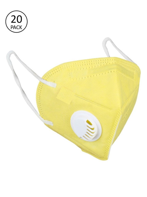 

OOMPH Unisex 5Ply 20Pcs Protective Outdoor Face Masks With Valve, Yellow