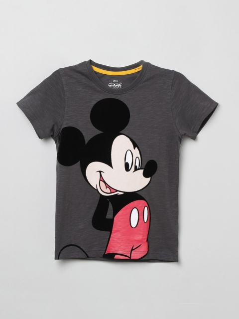

max Boys Charcoal Grey Printed Round Neck T-shirt