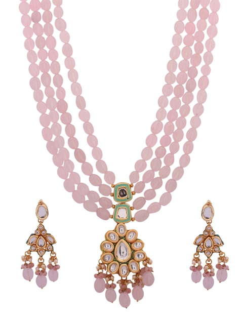 

Shoshaa Gold-Plated Pink & White Kundan-Studded Beaded Jewellery Set