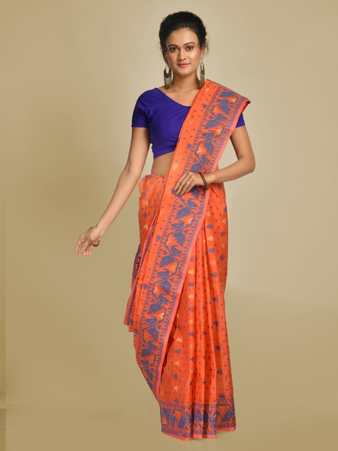 

Mitera Peach-Coloured Pure Cotton Handloom Woven Design Jamdani Saree
