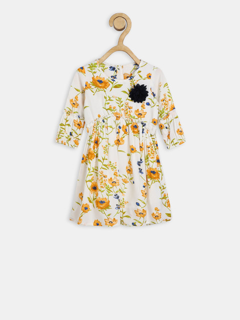 

Bella Moda Girls White Printed Fit and Flare Dress