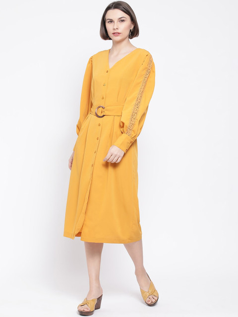 

Oxolloxo Women Yellow Solid Wrap Dress