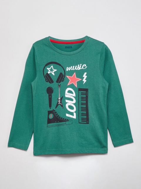 

max Boys Green Printed Round Neck T-shirt