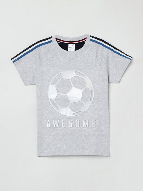 

max Boys Grey Printed Round Neck T-shirt