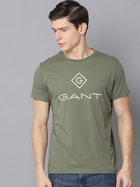 

GANT Men Green & White Brand Logo Print T-shirt