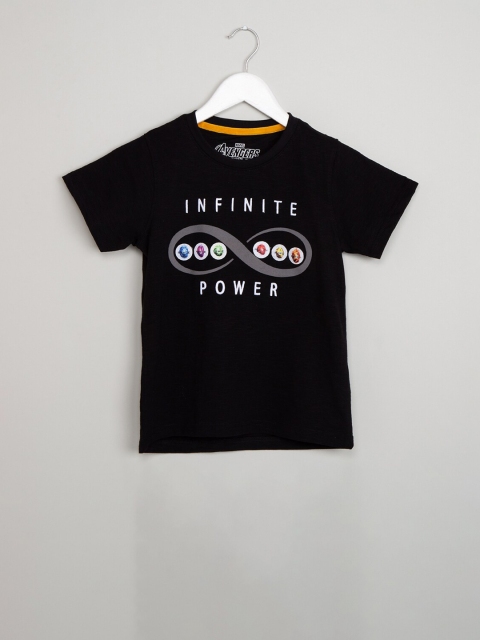 

max Boys Black Printed Round Neck T-shirt