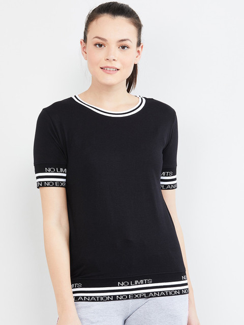 

max Women Black Printed Round Neck T-shirt