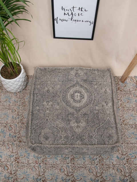 Tistabene Grey & Beige Durry Printed Square Floor Cushion