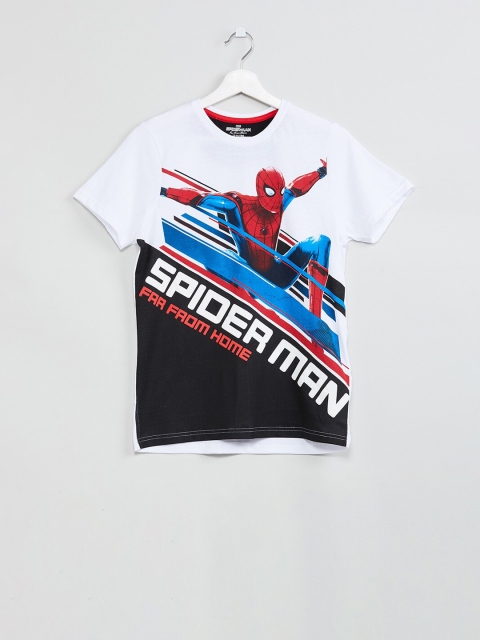 

max Boys White & Black Spiderman Print T-shirt