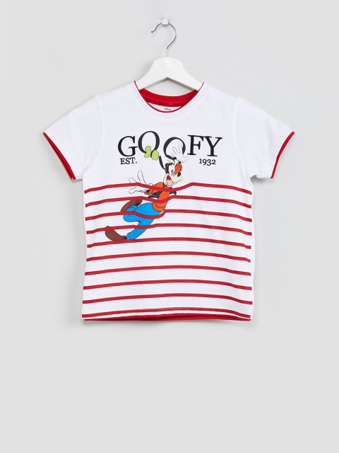 

max Boys White & Red Goofy Printed Round Neck T-shirt