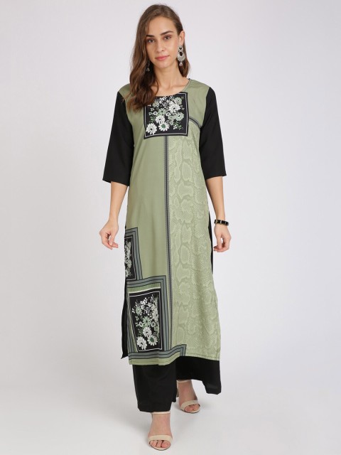 

Silk Bazar Women Green & Black Floral Printed Kurta with Palazzos