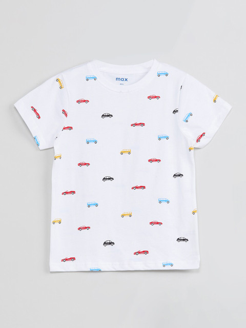 

max Boys White & Red Printed Round Neck T-shirt