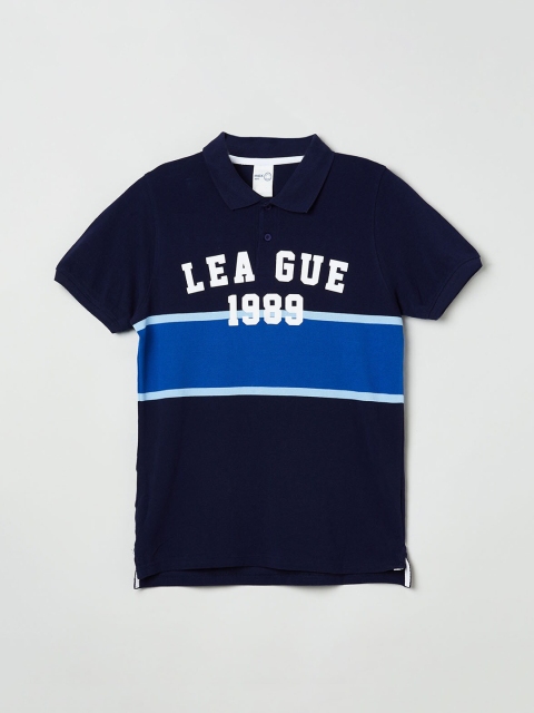 

max Boys Navy Blue Printed Round Neck T-shirt