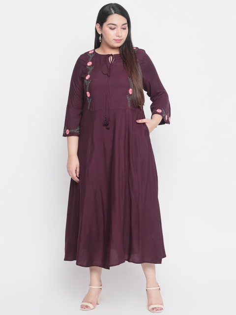 

Amydus Women Purple Embroidered A-Line Dress