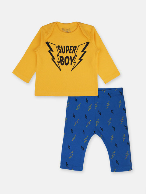 

PLAYNESS Unisex Kids Yellow & Blue Printed Night Suit