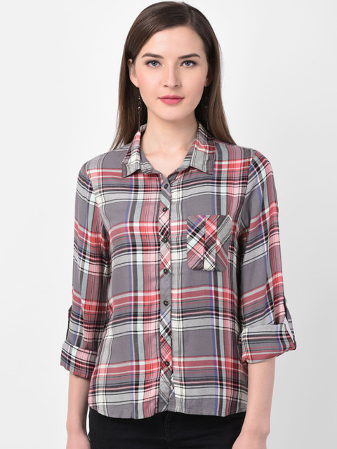 

Latin Quarters Women Grey Checked Shirt Style Top