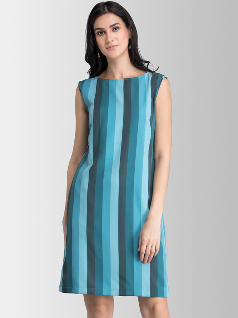 

FableStreet Women Blue Striped Sheath Dress